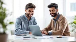 Indian business professional applying for Import Export Code online on a laptop with documents on desk – FinTax24 registration process.