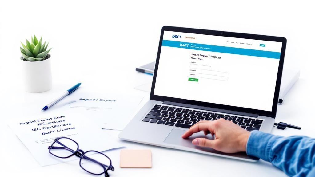 Person renewing import export certificate renewal documents on a clean white workspace