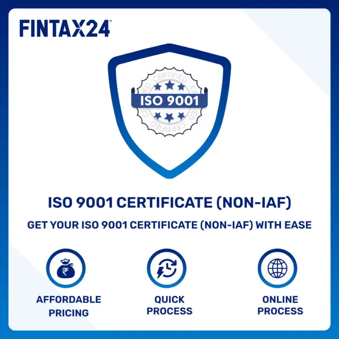 ISO 9001 Certificate (Non-IAF) registration service by Fintax24 for quality management system compliance in India